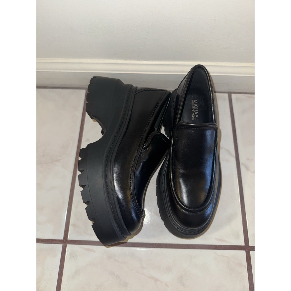 NWOB Michael Kors Black Shiloh Leather Loafers Platform Chunky Y2K Style Size 6M - Picture 6 of 15